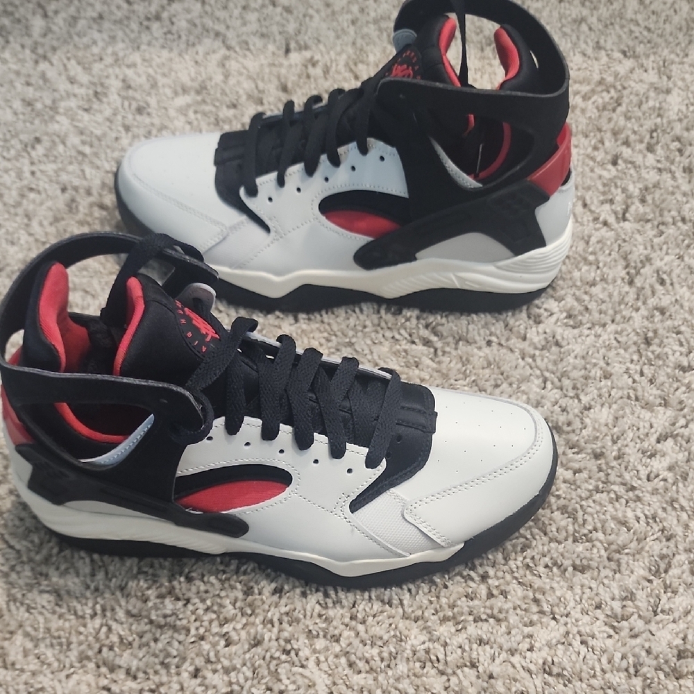 White and Black High-Top Sneakers with Red Accents - Picture 6 of 8